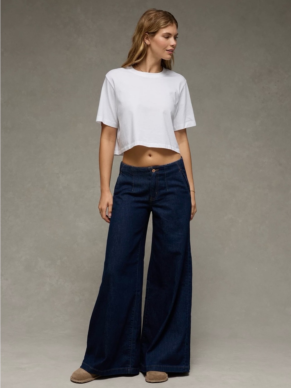American Eagle Outfitters Dark Blue Wide-Leg High-Rise Jeans